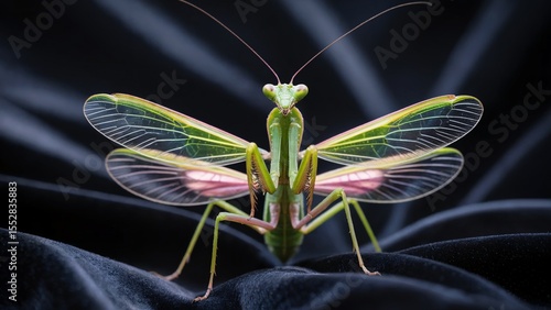 Majestic Praying Mantis in a Close-Up Shot on a Dark Background