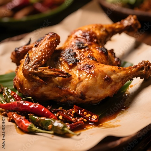 4k high quality Ai generative HD photo realistic store menu selling restaurant Indonesia Bali traditional cuisine food ayam taliwang bakar spicy whole chicken grill tender chili yummy pedas lombok hot