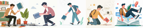 vector of young man and falling book