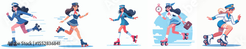 stewardess roller skating vector