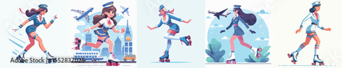 stewardess roller skating vector