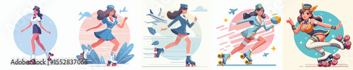 stewardess roller skating vector