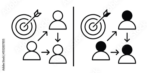 Targeted Connections: Conceptual illustration highlighting the strategic alignment and interconnectedness between targets, individuals, and concepts of influence. 