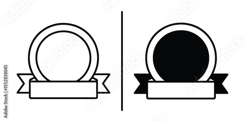 Badge Design: A minimalist emblem, depicting two distinct badge designs with a modern aesthetic. One showcases an open, outline-style ring, while its counterpart features a bold, filled-in design.