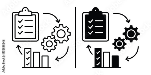 Strategic Process: Conceptual illustration showcasing a cyclical business workflow, emphasizing planning, execution, and analysis through graphic elements