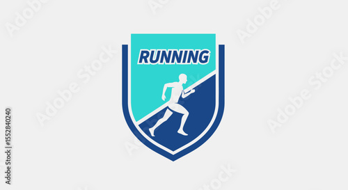 Minimalist shield emblem design featuring a runner symbolizing athletic endurance and fitness motivation