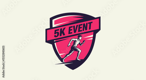 Dynamic shield emblem featuring a running athlete for 5k event promotion