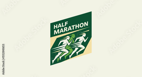 stylized logo design featuring runners symbolizing a half marathon event with dynamic motion