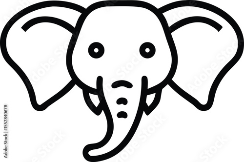 Single outline shows the friendly face of an elephant with its trunk drooping downward