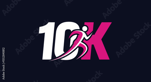 Dynamic 10k race logo design featuring a running figure with modern typography and bold colors