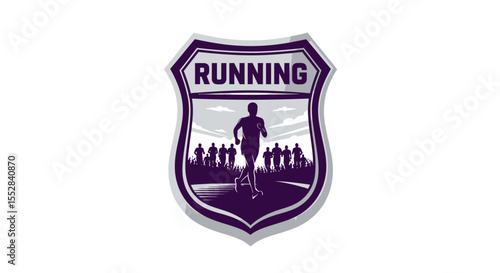 Silhouette emblem of a group of people running outdoors in a competitive race environment