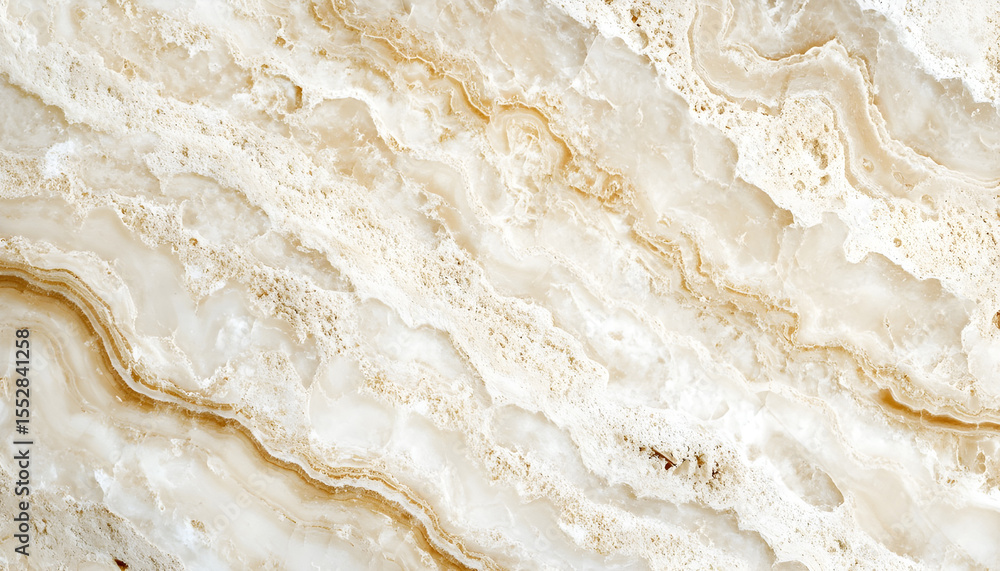 Natural travertine stone with light creamy beige layers in macro flatlay view Natural travertine stone with light creamy beige layers in macro flatlay view
