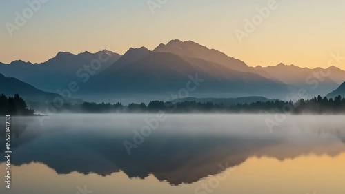 Wallpaper Mural Misty sunrise lake with mountain reflection. Torontodigital.ca