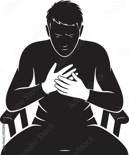 Silhouette of Man with Hands on Chest Experiencing Heart Pain or Emotion