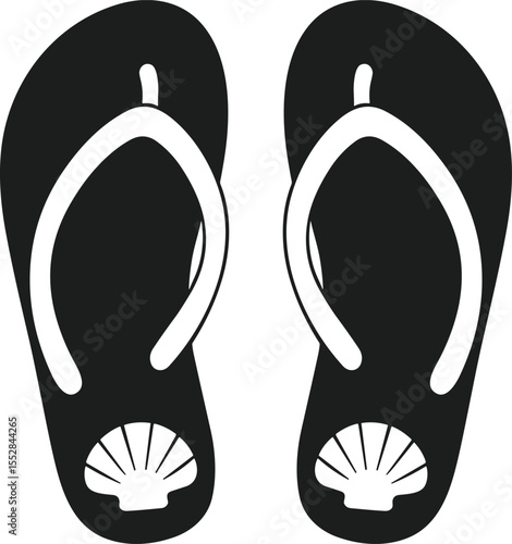Beach Flip Flops Silhouette Vector – Summer Sandals with Seashell Design