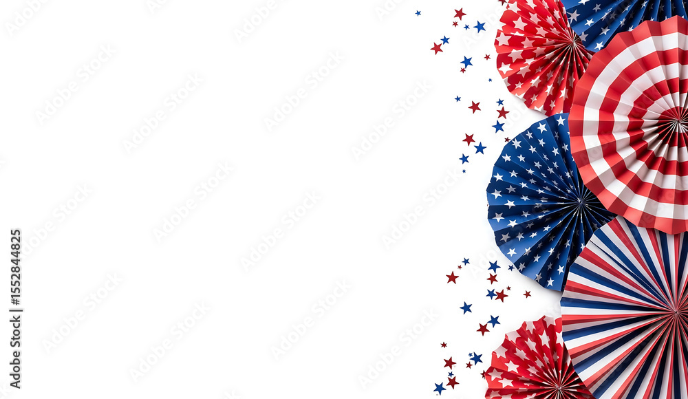 Obraz premium Patriotic Paper Fans and Stars Festive Fourth of July Background Design