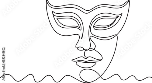 Masquerade Mask Continuous Line Art, Carnival, Costume, Celebration, Party