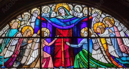 фотографія Milan - The Assumption in the stained glass  in the church Basilica di Santo Stefano Maggiore by Amalia Panigati (1960 - 1965)