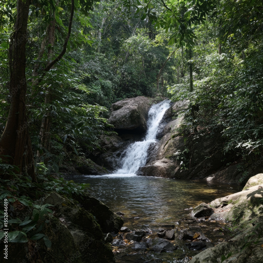 Fototapeta premium Cascading waterfall adventure tropical forest hdr nature photography