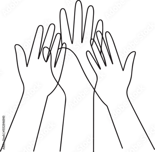 Continuous Line Drawing of Hands Reaching Up Together One Line Art Vector