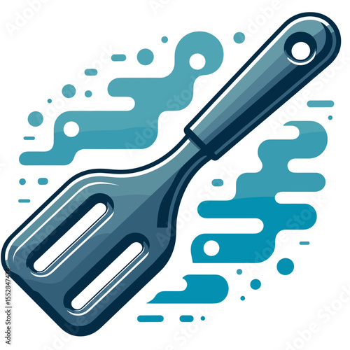  Cooking spatula in modern blue graphic illustration style
