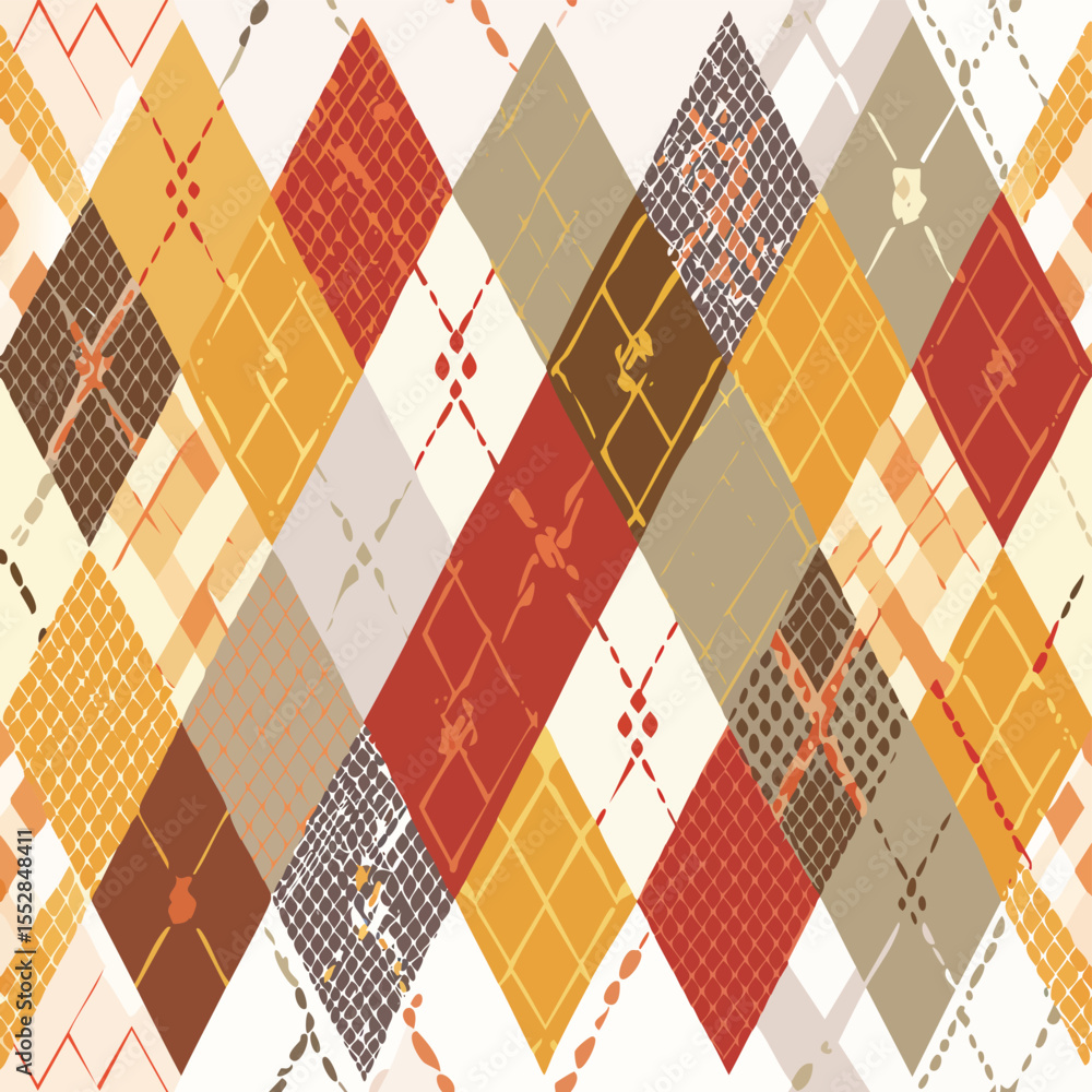 Fototapeta premium Autumn argyle pattern with textured diamonds in warm earthy tones geometric
