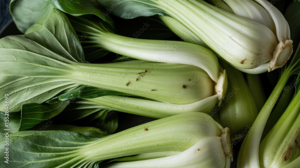Fototapeta premium Fresh organic bok choy with vibrant green leaves and crisp white stalks