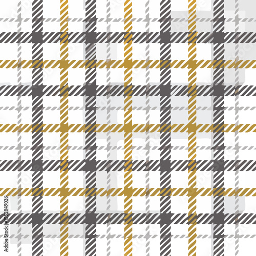 Seamless plaid pattern with dark grey gold and light grey stripes textile fabric