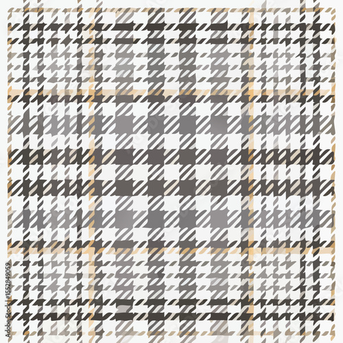 Grey and beige houndstooth pattern with thin yellow stripes textile fabric