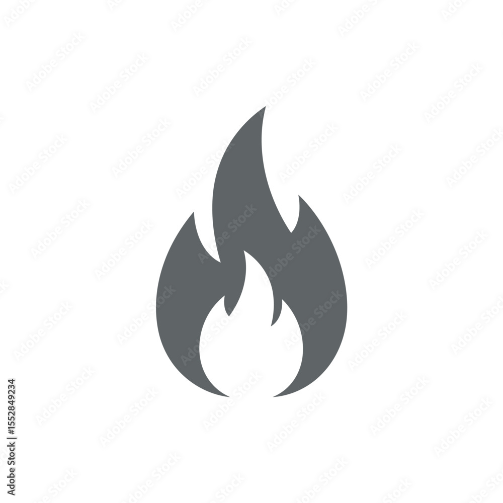 Simple Gray Fire Icon on White Background Simple Gray Fire Icon on White Background
