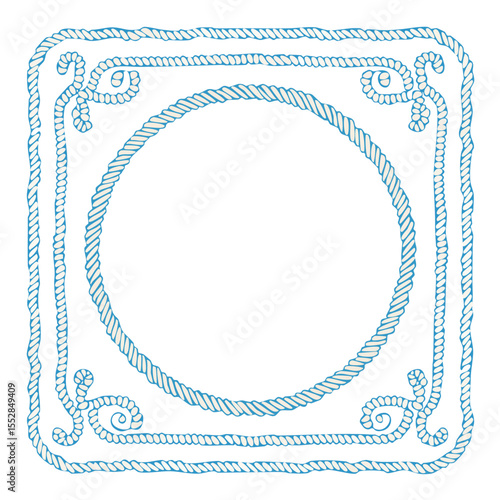 Nautical Rope Border Frame with Inner Circle and Swirls marine