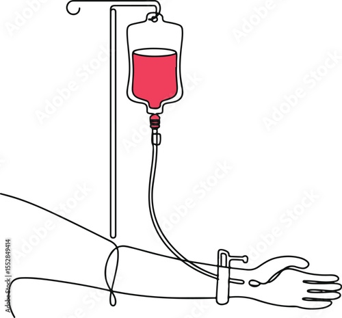 Continuous Line Drawing of IV Drip in Arm Medical Treatment Art Vector