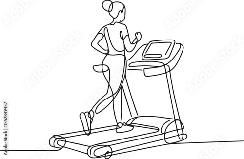 Continuous Line Drawing of Woman Running on Treadmill Exercise Art