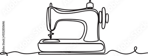 Elegant Sewing Machine Continuous Line Art Drawing for Tailoring and Crafts