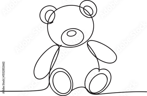 Continuous Line Drawing of Teddy Bear Toy Animal for Children's Room Decor