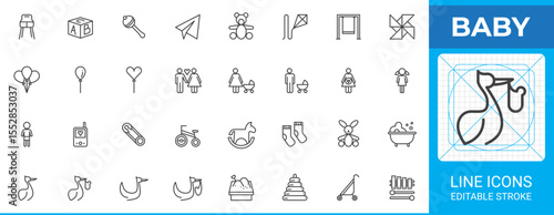 Baby line icons set