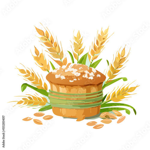 Oatmeal Muffin with Wheat Illustration