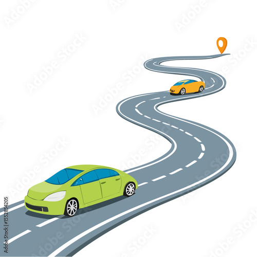Winding Road with Cars Illustration in Isometric View