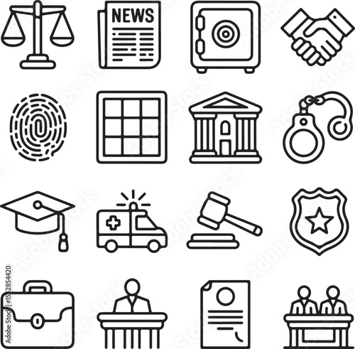 Law and Justice Vector Icons Set in Linear Style for Legal Concepts