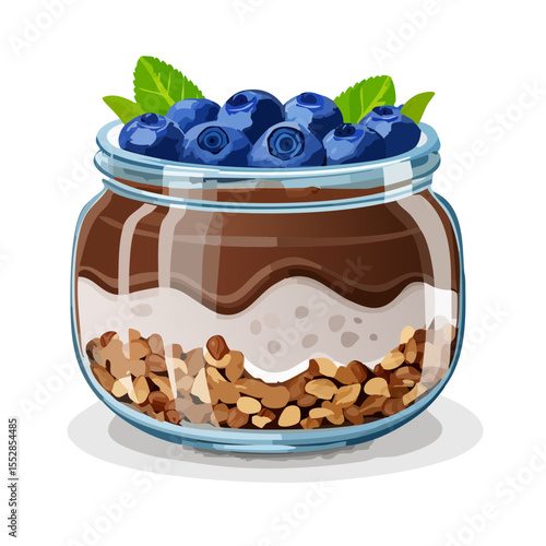 Blueberry Chocolate Chia Seed Pudding Parfait in Jar