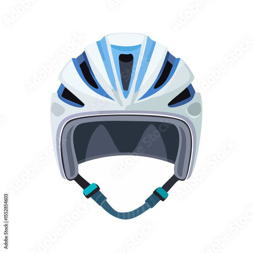 Modern Bike Helmet Illustration in White and Blue for Cycling Safety