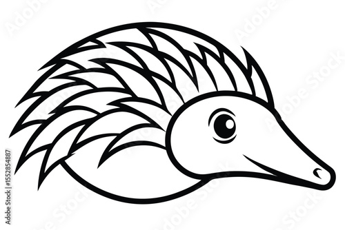 Simple outline showcases adorable echidna with spiky quills in clear, monochrome format