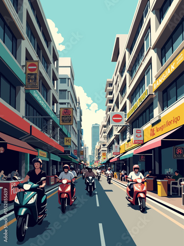 A busy street in downtown Bangkok during the day