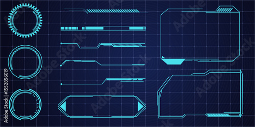 Hud frame futuristic ui frame, line abstract interface menu. Tech cyberspace border sci fi design element. Set modern board dashboard panel, gui.