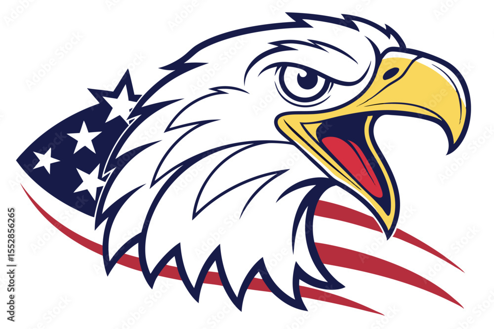 Fototapeta premium Fierce eagle mascot showcases American pride with bold stars and stripes design