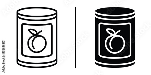 Canned Peach Illustration: Two artistic depictions, one in outline and the other as a negative image, each displaying a peach can, offering a minimalist take on preserved produce, ready for use.