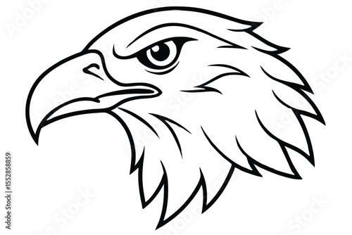 Sharp line art depicts an eagle head in profile, radiating strength and power
