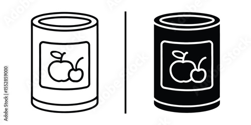 Contrast of Preserved Delight: An illustration of a can of food, presented in both its line art and filled-in, embodies the core of food preservation and dietary options.