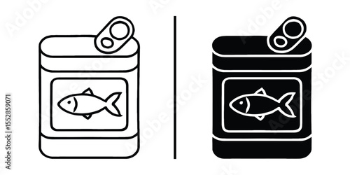 Canned Fish: Monochrome rendering of a canned fish, illustrating the essence of simple food presentation. Emphasizing a utilitarian design for culinary usage. 