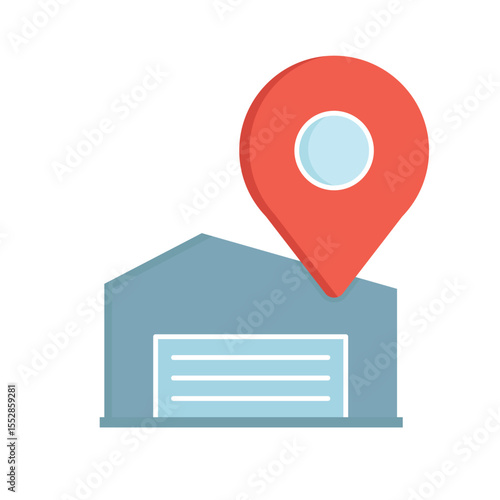 warehouse and gps map pin icon illustration